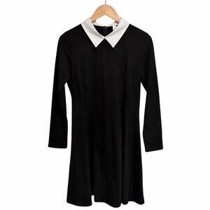 Black Long Sleeve Dress with White Peter Pan Collar Cotton Blend Stretch